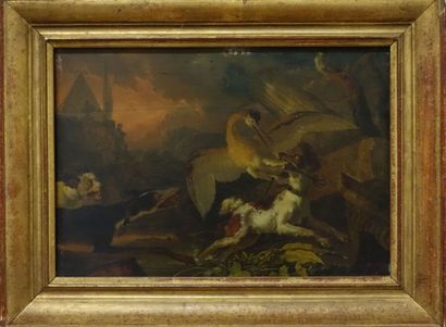 null Abraham HONDIUS (Rotterdam around 1625-London 1695)

Heron forced by dogs

Oak...