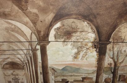 null Frans VERVLOET (1795-1872) 

Monks in a cloister 

Watercolour, signed lower...