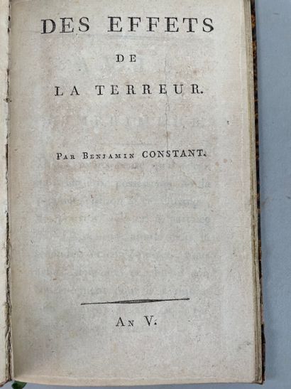 null CONSTANT Benjamin. Des effets de la Terreur. [Paris], sans nom, an V (1797),...