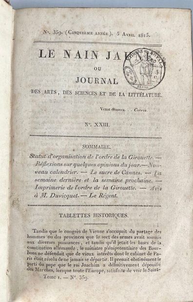 null CENT JOURS, LES. Recueil de neuf pièces sur la période. Paris, 1815 ; en un...