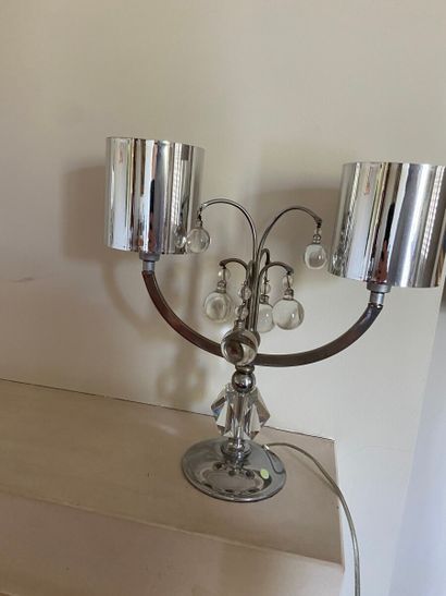 null Pair of table lamps with two metal and glass arms 

Height : 33,5 cm Height...