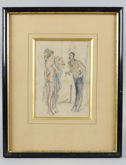 null Lot of two framed pieces including :



Modern school

The painter and his model...