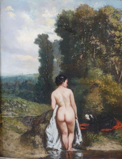 null In the taste of Gustave COURBET

Bather with her back to a lake landscape

Oil...