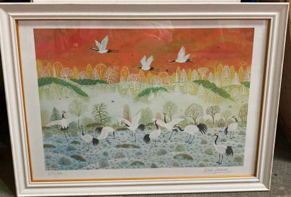 ALAIN THOMAS 
Landscape with cranes 
Signed...