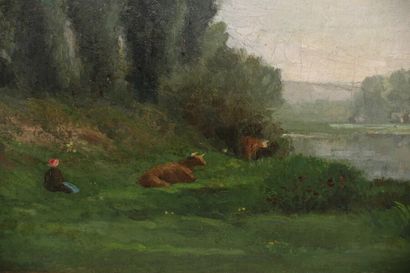 null In the taste of Stanislas LÉPINE

River bank with cattle and characters

Oil...