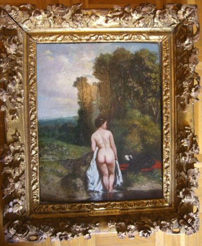 null In the taste of Gustave COURBET

Bather with her back to a lake landscape

Oil...