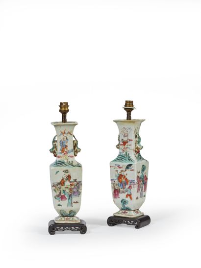 null CHINA

Two polychrome porcelain vases decorated with characters, mounted on...