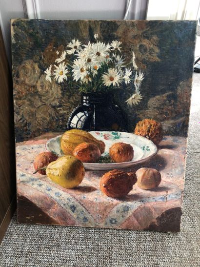 null A. D (?)

Still Life with Daisies and Squash

Oil on canvas, with an illegible...
