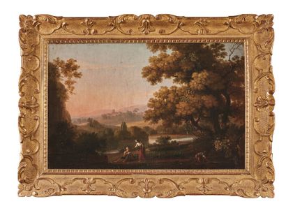 null École française vers 1800

Personnages dans un paysage au crépuscule

Toile

(Restaurations.)

Haut....