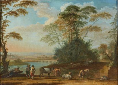 null Attributed to Jean-Baptiste BENARD (1752- after 1798)

Herd at Rest by the Water

Oak...
