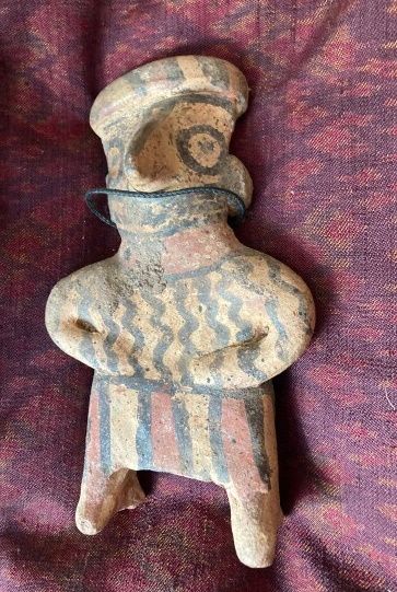 null Standing figure

Brown terracotta with red, cream and black decoration

Nayarit...