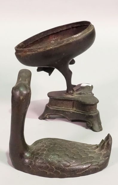 null CHINE - Époque MING (1368-1644)

Brûle-parfum en bronze à patine brune, canard...