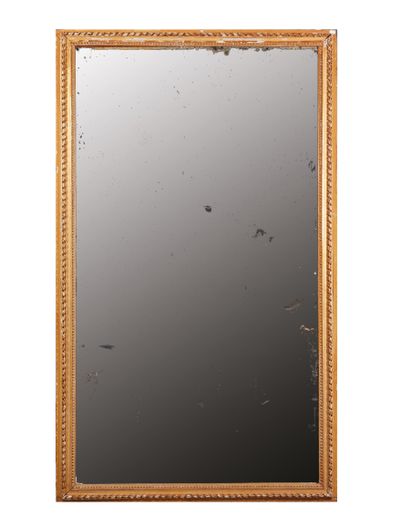 null Wood and gilded stucco rectangular frame mirror, decorated with ribboned nets...