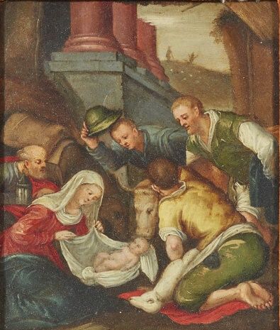  Northern School 
Adoration of the shepherds 
Copper 
(Restorations.) 
Height : 16...