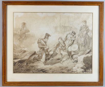 null Attributed to Horace VERNET (1789-1863)

The Wounded Canteen Girl

Brown wash...