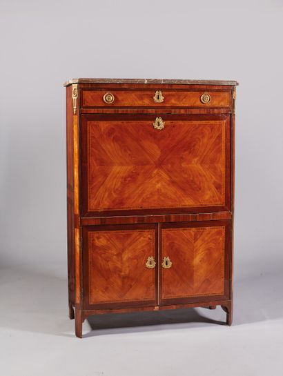 null Veneered secretary opening with a drawer, a flap revealing compartments and...