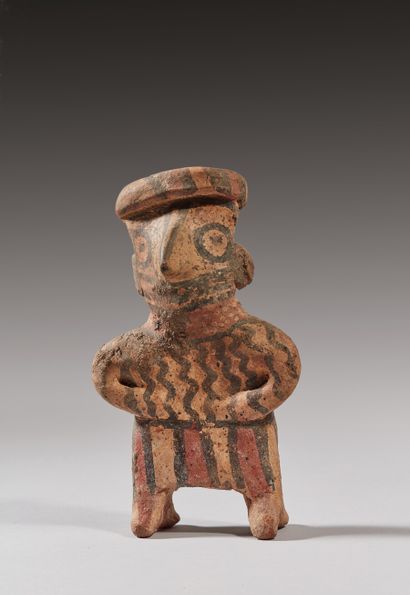 null Standing figure

Brown terracotta with red, cream and black decoration

Nayarit...