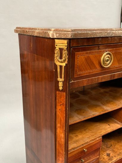 null Veneered secretary opening with a drawer, a flap revealing compartments and...