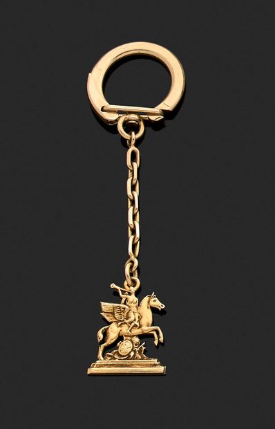 null Porte-clé en or jaune 750 millièmes décoré d'un motif figurant un cheval ailé...