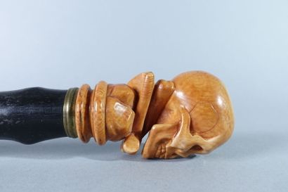 null Canne à pommeau en ivoire patiné figurant un crâne

Travail du XIXe siècle 

Long....