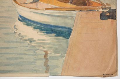  Tony MINARTZ (1870-1944) 
Barques au mouillage, phare dans le fond, Côte d'Azur...