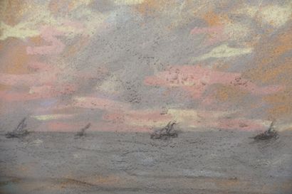 Siebe Johannes TEN CATE (1858-1908) 
Voiliers au Havre 
Pastel sur papier marouflé...