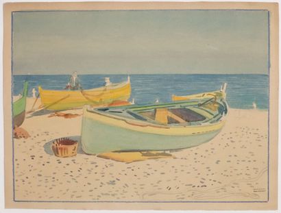  Tony MINARTZ (1870-1944) 
Barques 
Aquarelle, porte le cachet de l'atelier en bas...