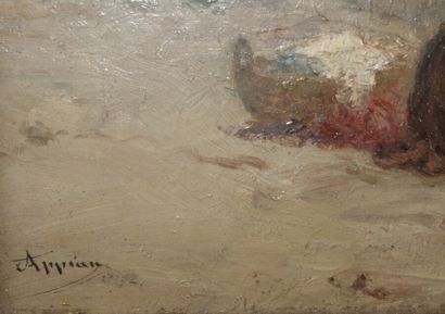  Adolphe APPIAN (1818-1898) 
Une laveuse aux bords du Rhône 
Huile sur toile, signée...