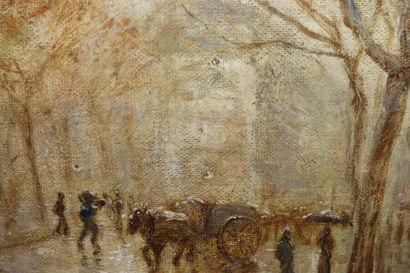  Louis CARRAND (1821-1899) 
Lyon, quais Claude Bernard sous la pluie 
Huile sur toile...