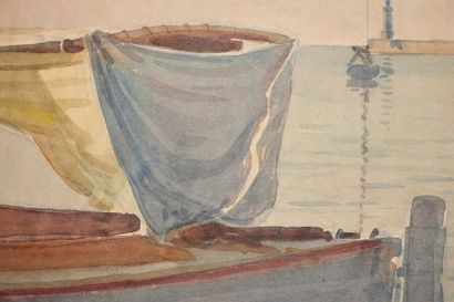 Tony MINARTZ (1870-1944) 
Barques au mouillage, phare dans le fond, Côte d'Azur...