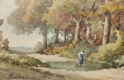 null Paul-Frédéric-Léo COULON (1830-1897)

Paysanne sur le chemin à l'orée du bois

Aquarelle,...