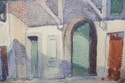  François JACQUES (1877-1937) 
Vue d'une bâtisse 
Aquarelle, signée en bas à gauche...