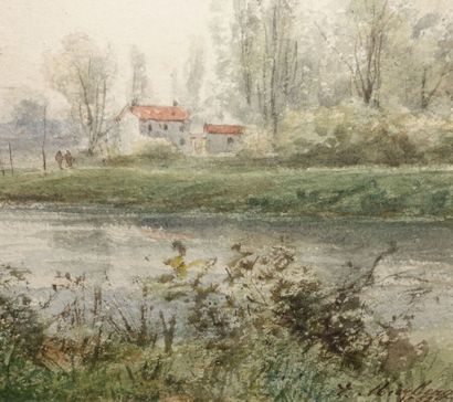 null MIERBERG 

Bord de rivière

Aquarelle, signée en bas à droite et datée 1882

Haut....