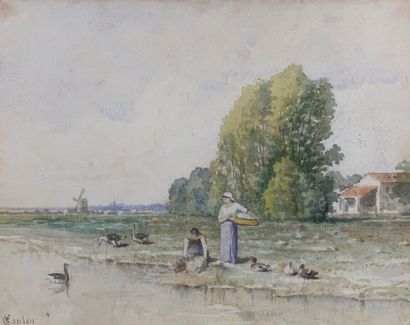 null Paul-Frédéric-Léo COULON (1830-1897)

Lavandières, oies et canards au bord de...