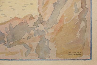  Tony MINARTZ (1870-1944) 
Esquisse de baigneurs au creux des rochers 
Aquarelle,...