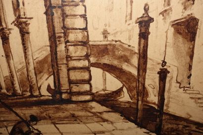  André MAIRE (1898-1984) 
Canal à Venise 
Deux dessins au lavis, signés, l'un en...