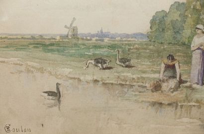 null Paul-Frédéric-Léo COULON (1830-1897)

Lavandières, oies et canards au bord de...