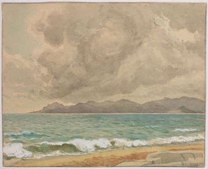  Tony MINARTZ (1870-1944) 
Bord de mer agité et ciel très nuageux 
Aquarelle, signée...
