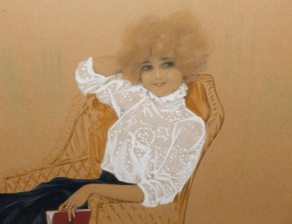  Raphaël KIRCHNER (1875-1917) 
Femme à la lecture 
Aquarelle, pastel, rehaut de gouache...