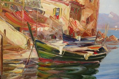 null B. MICHEL (XXe siècle)

Barque dans un port de pêche

Huile sur toile, signée...