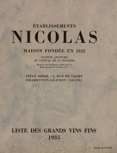 null Établissements NICOLAS.

Six listes des grands vins fins, années 1931, 1932,...