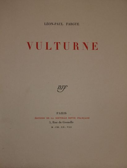 null Léon-Paul Fargue. Vulturne, Suite familière, Épaisseurs.

Trois volumes brochés....