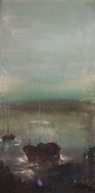 null Boats at sea

Oil on canvas, signed lower right

(Cracks, accidents, missing.)

Height:...