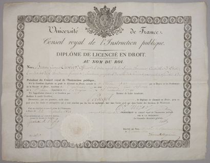 null - Diploma of licentiate in law in the name of the king, Baron Georges Cuvier...