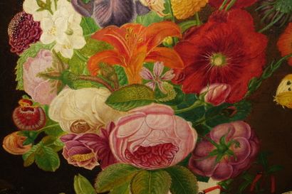 null Natures mortes aux fleurs, fruits, papillons et insectes

Paire de toiles, XIXe...