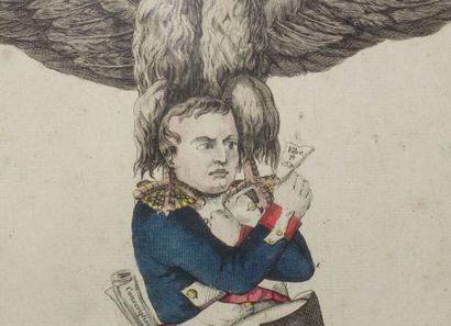 null Deux gravures de caricatures de Napoléon :

- " Qui trop embrasse, mal étreint...