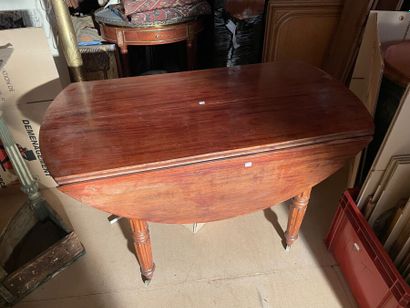 null Circular mahogany table with shutters, the fluted legs ending with casters

Height...