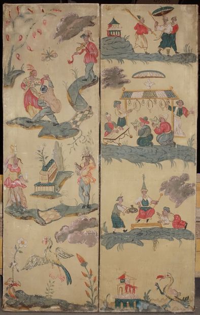 null Double-sided screen with 3 leaves decorated with characters in the taste of...