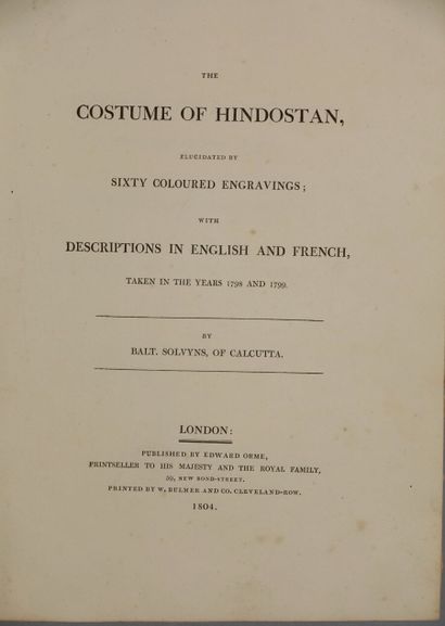 null COSTUME OF HINDOSTAN, THE. By Balt. Solvyns, of Calcutta. Londres, Ed. Orme,...