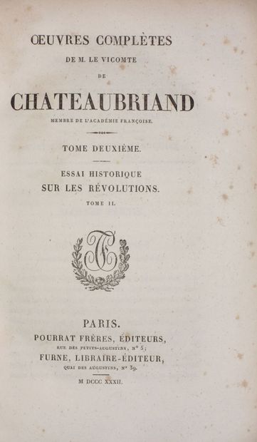 null CHATEAUBRIAND François-René de. OEuvres complètes. Paris, Pourrat frères ; Furne,...